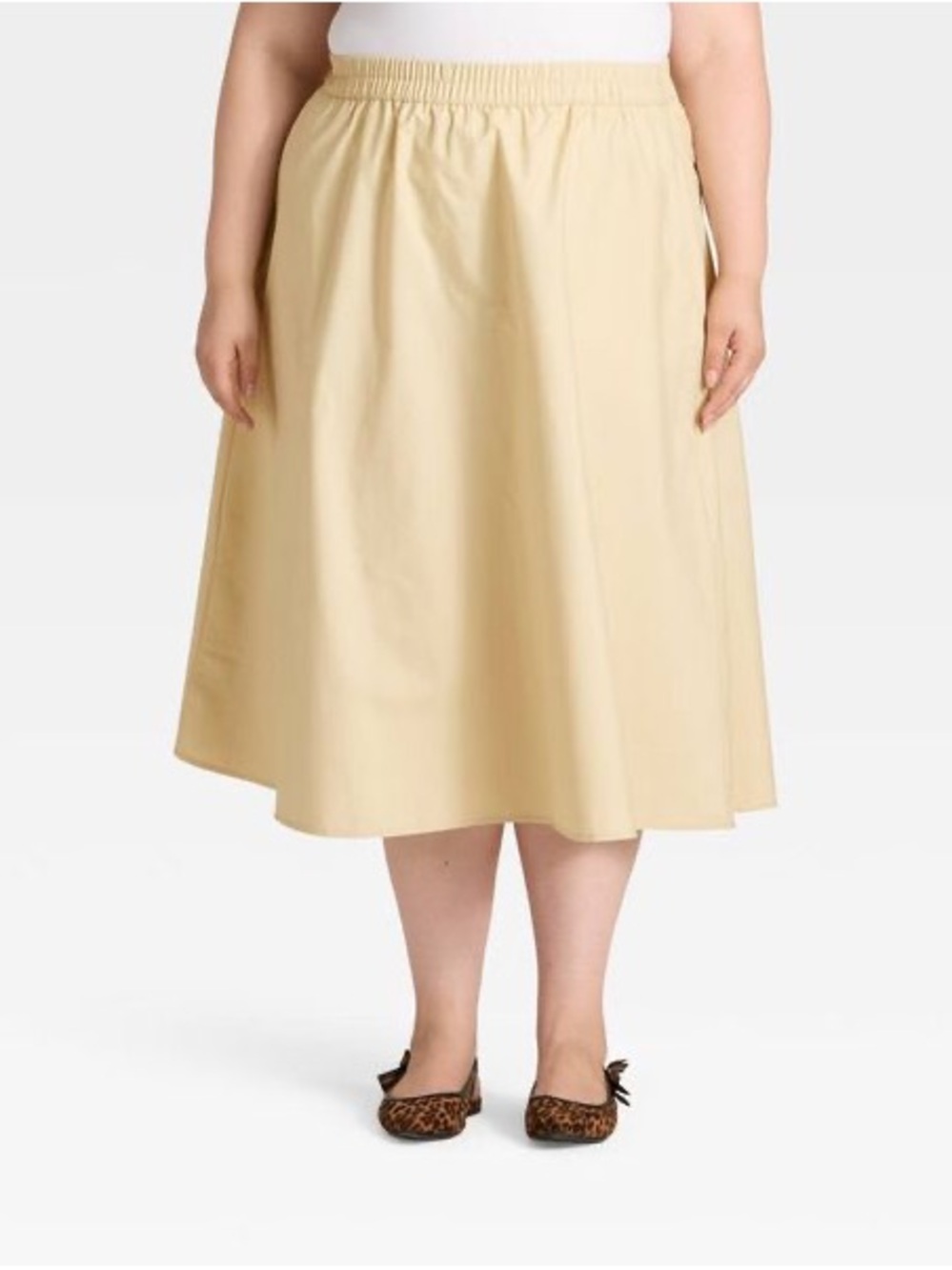 a new day Cream Midi A-Line Skirt with Elastic Waist